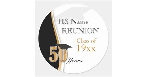 50 Year Class Reunion In Gold And Black Classic Round Sticker Zazzle
