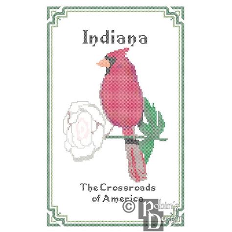 Indiana State Bird Flower And Motto Cross Stitch Pattern Pdf