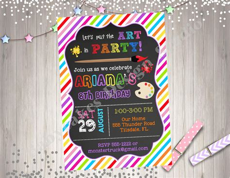 Art Party Birthday Invitation Invite Arts And Crafts Party Birthday