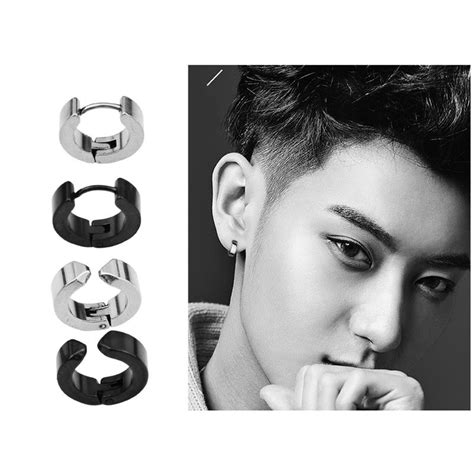 1pc Silver Black Kpop Idol Earrings Hoop Exo Stainless Steel Earring Hikaw For Men Women Punk