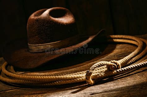 American West Rodeo Cowboy Lariat Lasso And Hat Stock Image Image Of