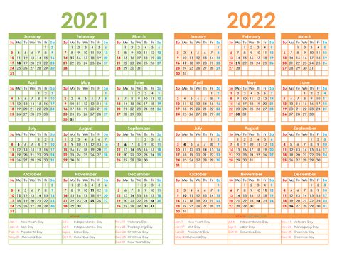 Printable 2021 And 2022 Calendar 12 Templates Free Printable 2021
