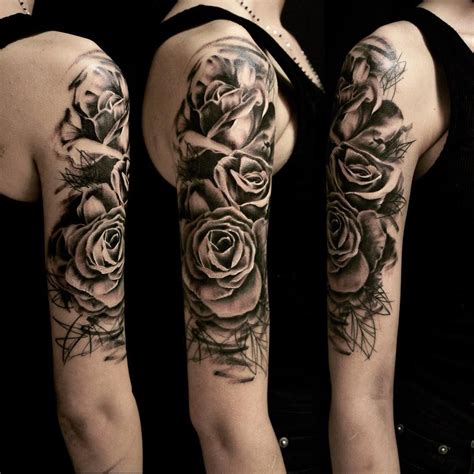 Graphic Roses On Shoulder Tattoo Tatoo Tatto Braço E Braço