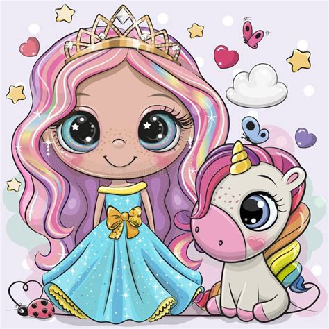 Cartoon Fairy Tale Princess And Unicorn Stock Vector Illustration Of