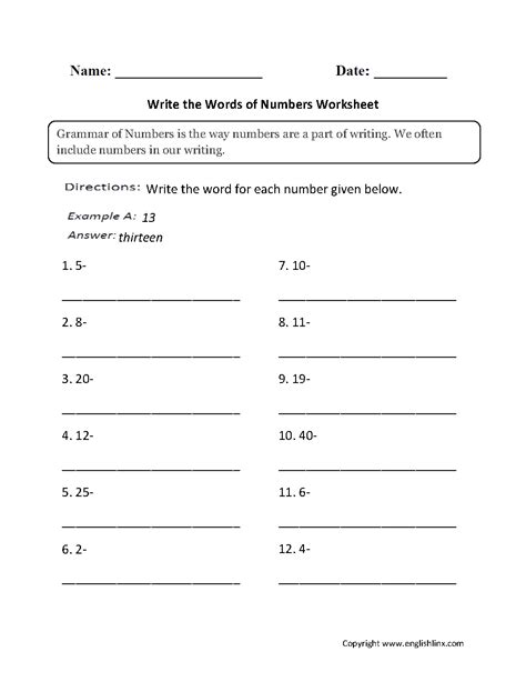 Grammar Rules For Numbers Worksheet