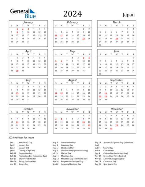 2024 Japan Calendar With Holidays