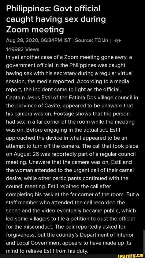 Philippines Govt Official Caught Having Sex During Zoom Meeting Aug 28