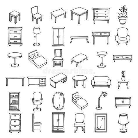 Furniture Doodle Vector Icon Set Drawing Sketch Illustration Hand