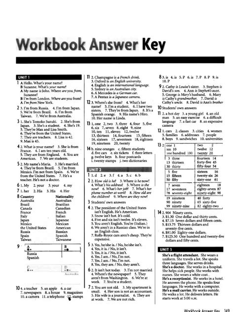 Four Corners Workbook Answer Key
