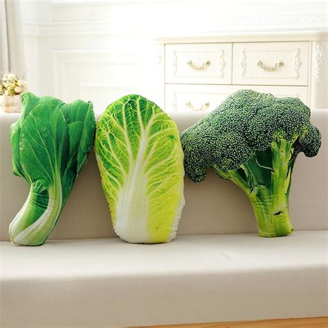 Nooer Simulation Fruits Green Vegetable Plush Pillow Sofa Cushion Stuffed Cabbage Broccoli Doll