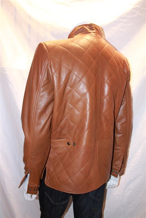 Mens Quilted Stitched Leather Jacket Available In Tan Navy And