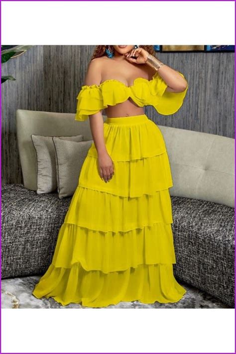 ruffles off the shoulder cropped top and maxi skirt sets fw6667 in 2022 skirt set shoulder