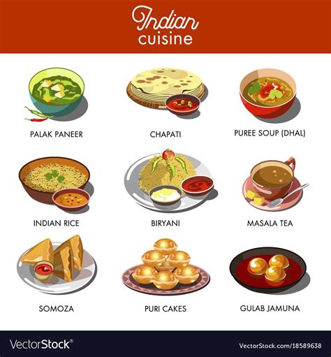 Indian Cuisine Food Traditional Dishes Royalty Free Vector Indian
