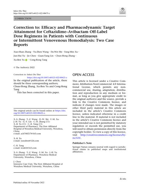 Pdf Correction To Efficacy And Pharmacodynamic Target Attainment For Ceftazidime Avibactam