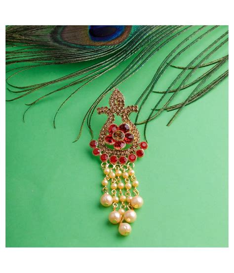 Traditional Gold Plated Antique Red Colour Diamond Studded Pearl Drop