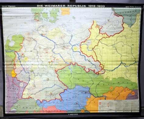 Vintage Pull Down Map Weimar Germany History Politics Wall Chart Mural