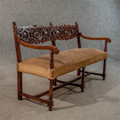 Antique Oak Settee Sofa Upholstered Bench 2 Or 3 Seater Edwardian