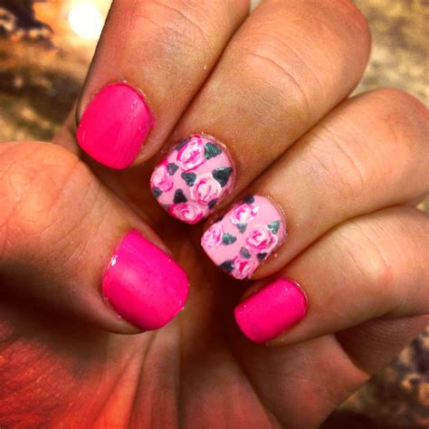 Pink Nails With Flowers Nail Art For Short Nails Unique Nails Cute Nails How To Do Nails