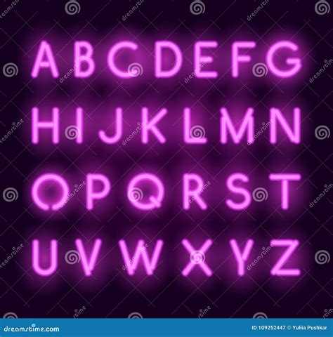 Vector Neon Alphabet Realistic Glowing Letters Stock Vector