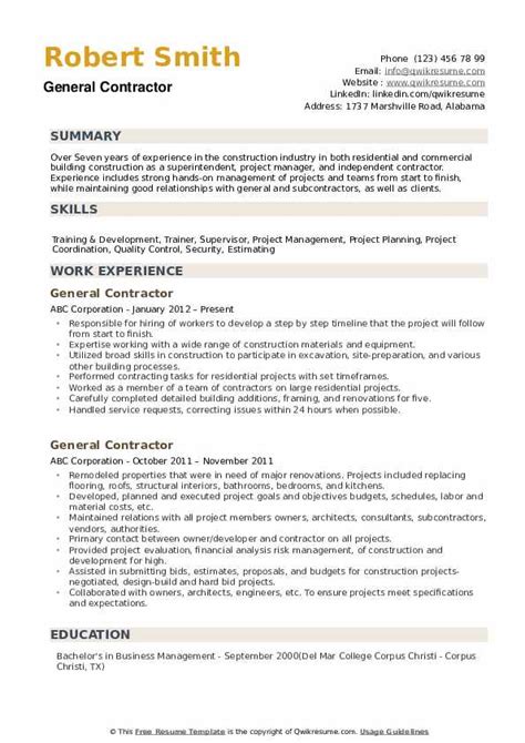 General Contractor Resume Samples Qwikresume