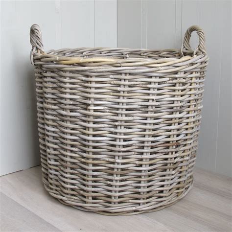 Round Rattan Log Basket Grey And Buff Bliss And Bloom