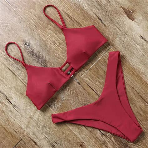 New Brazilian Thong Bikini Set Push Up Swimsuit Halter Top Bikini 2019