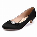 ERIJUNOR Women Closed Toe Comfort Kitten Heels Rhinestones Satin ...