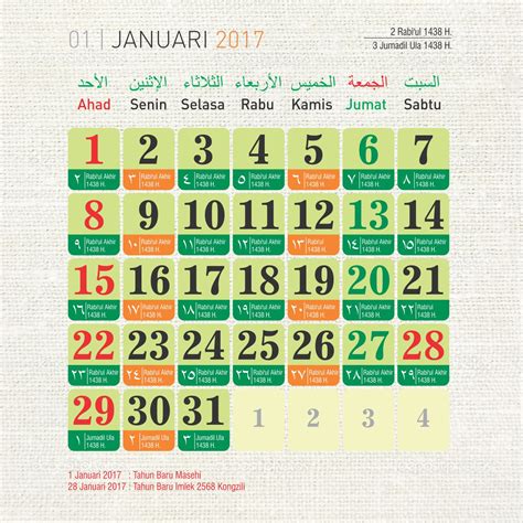Master Template Kalender 2017 Islami Indonesia Dilengkapi Dengan