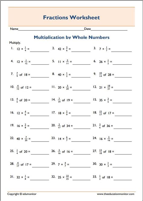 Changing Whole Numbers To Fractions Worksheets