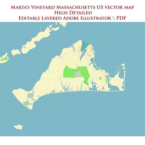Martha S Vineyard Massachusetts US Printable Editable Layered PDF Vector Map Https Vectormap