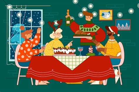 Free Vector Christmas Dinner Scene Illustration