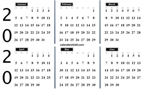 months calendar  january  june calendar