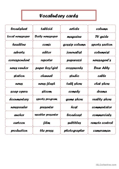 Media Vocabulary Warmer Filler English Esl Worksheets Pdf And Doc