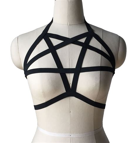 2018 Gothic Body Harness Pentagram Cage Bra Accessory Elastic Strappy Bralette Sexy Crop Top