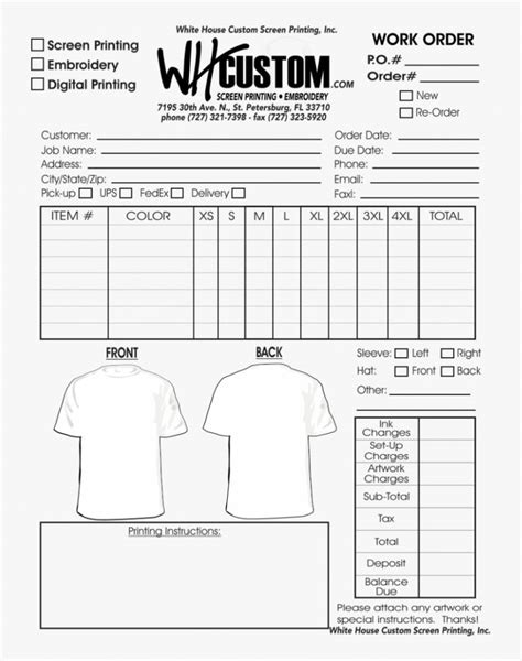 Get Our Image Of Screen Printing Work Order Template For Free Order