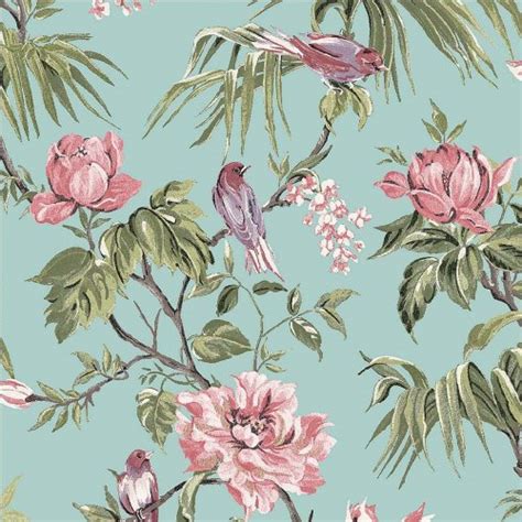 Birds And Blooms Duck Egg Wallpaper Wallpaper Inn