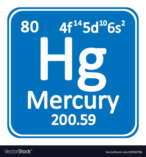 Periodic Table Element Mercury Icon Royalty Free Vector