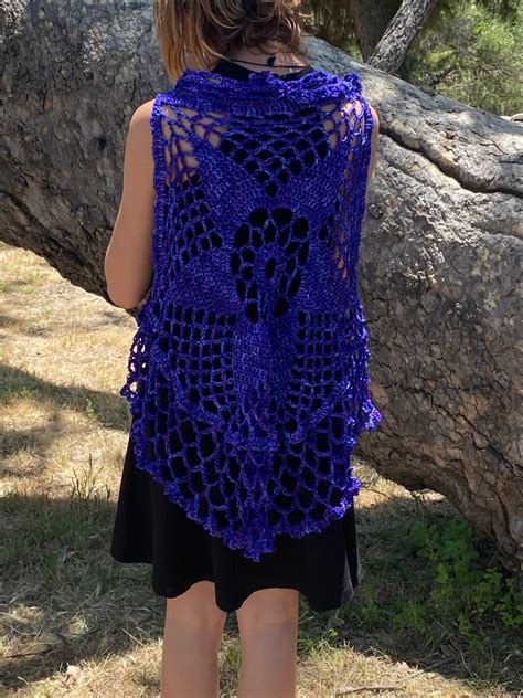 Handmade Boho Sheek Festival Purple Crochet Vest Doily Shawl