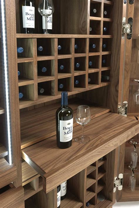 Narrow wine closet with glass door (46 panels, whiteout & blackout). Cabinet Wine Storage in Solid Walnut Wood 56 Bottles Rack ...