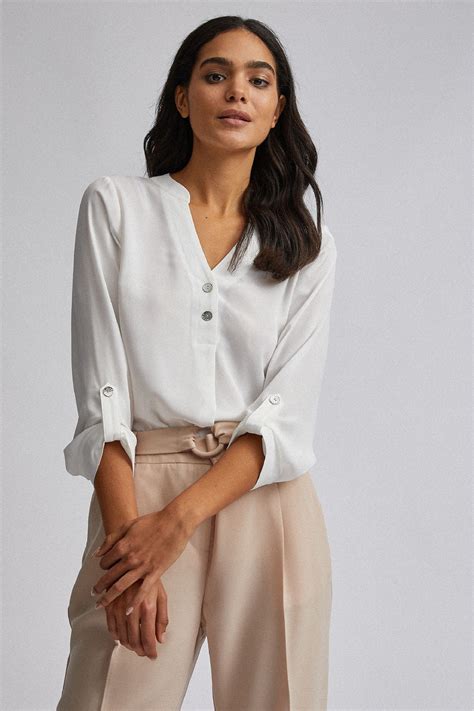 Buy Dorothy Perkins Double Button Collarless Roll Sleeve Blouse From