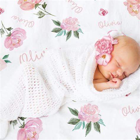 Personalized Baby Girl Name Blanket Light Coral And Pink Floral Bb29