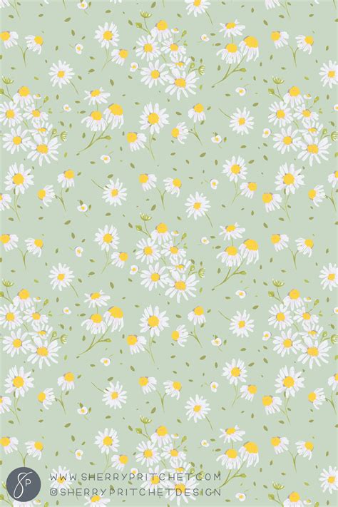 Pretty Daisy Print On Sage Green Fondos De Pantalla Verde Fondo De