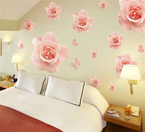 Best range of wall stickers, wall decal, wall art and more. romantic large pink rose wall stickers decals flower ...