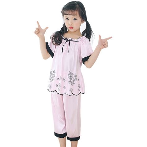 Qoo10 Girls Pajamas Summer Silk Sleepwear Kids Pajamas For Girls
