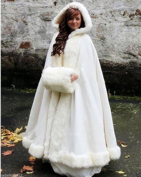 Long Bridal Cloak Faux Fur Shawl Whiteivory Cape Winter Hooded Wedding
