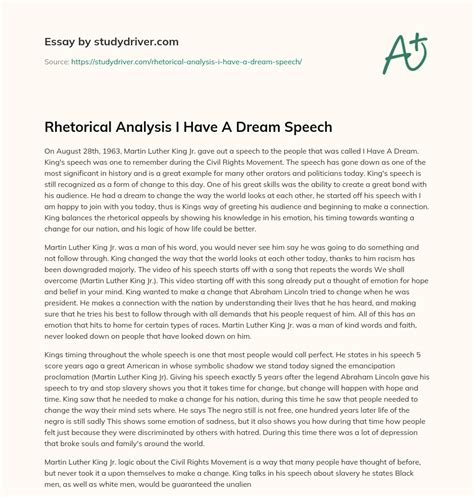 I Have A Dream Speech Rhetorical Analysis Free Essay Example