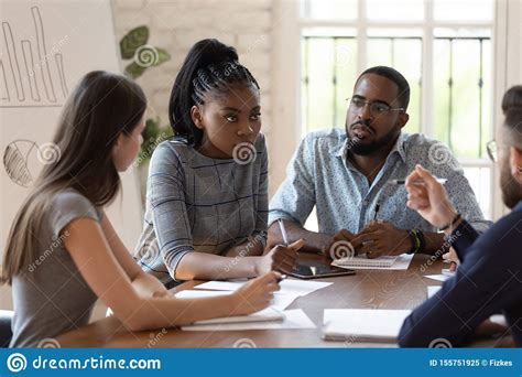Focused Female Black Executive Teaching Training Workers At Office Briefing Stock Image Image