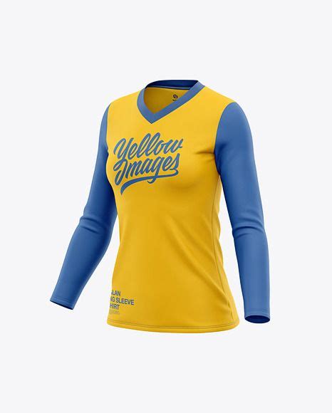 Womens Long Sleeve T Shirt Mockup Front Half Side View Jersey