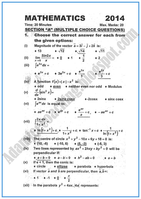 Best source of past papers with mark schemes. Adamjee Coaching: Mathematics 2014 - Past Year Paper ...