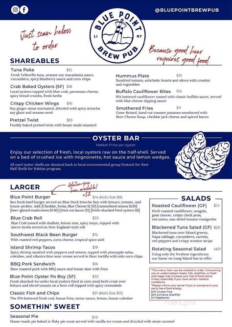 Menu Of Blue Point Brewery In Patchogue Ny 11772